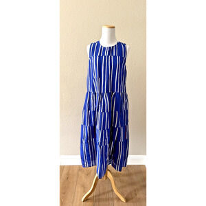 Lafayette 148 Cass Striped Sleeveless Dress S Lapis Blue Linen Cotton Silk -NEW